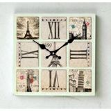 Mba Mutfak-Ahşap Saatler-Saatler-Mb Kare Avrupa Şehirleri Temalı Duvar Saati-Küçük-30X30x3,5 Cm