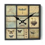 Mba Mutfak-Ahşap Saatler-Saatler-Mb Kare Kanatlılar Temalı Duvar Saati-Küçük-30X30x3,5 Cm
