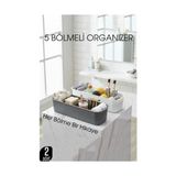 Mbb E-Ticaret 5 Bölmeli Banyo ve Makyaj Organizer Kutusu Gri & Beyaz 2’li Set Tezgah Üstü Düzenleyici
