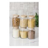 Mbb E-Ticaret 6 Lı Set Bambu Kapaklı Cam Kavanoz & Erzak Saklama Kabı 800 ml Orta Boy ( Vakum Kapak )