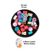 Mbb E-Ticaret 90 Adet 10 mm Polimer Kil Fimo Boncuk Takı Bileklik + 5 Metre Lastikli Misina Hediye - Karışık Renkli