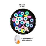 Mbb E-Ticaret 90 Adet 10 mm Polimer Kil Fimo Boncuk Takı Bileklik + 5 Metre Lastikli Misina Hediye - Nazar Boncuğu