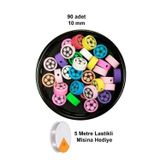 Mbb E-Ticaret 90 Adet 10 mm Polimer Kil Fimo Boncuk Takı Bileklik + 5 Metre Lastikli Misina Hediye - Renkli Çiçek