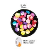 Mbb E-Ticaret 90 Adet 10 mm Polimer Kil Fimo Boncuk Takı Bileklik + 5 Metre Lastikli Misina Hediye - Renkli Yin Yang