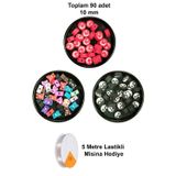 Mbb E-Ticaret 90 Adet 10 mm Polimer Kil Fimo Boncuk Takı Bileklik + 5 Metre Misina Hediye - Ayıcık - Bayrak - Yin Yang