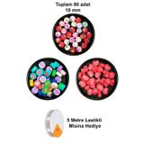 Mbb E-Ticaret 90 Adet 10 mm Polimer Kil Fimo Boncuk Takı Bileklik + 5 Metre Misina Hediye - Deniz - Kalp - Yuvarlak