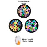 Mbb E-Ticaret 90 Adet 10 mm Polimer Kil Fimo Boncuk Takı Bileklik + 5 Metre Misina Hediye - Kalp - Deniz - Çiçek