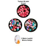 Mbb E-Ticaret 90 Adet 10 mm Polimer Kil Fimo Boncuk Takı Bileklik + 5 Metre Misina Hediye - Karışık - Bayrak - Ayıcık