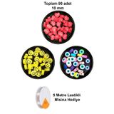 Mbb E-Ticaret 90 Adet 10 mm Polimer Kil Fimo Boncuk Takı Bileklik + 5 Metre Misina Hediye - Smile - Nazar - Love