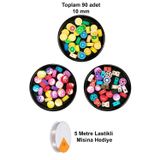 Mbb E-Ticaret 90 Adet 10 mm Polimer Kil Fimo Boncuk Takı Bileklik + 5 Metre Misina Hediye - Yin Yang - Karışık - Limon