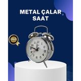 Mbb E-Ticaret Alarmlı Dekoratif Yuvarlak Masa Saati Gümüş Renk Sessiz ve Işıklı