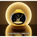 Mbb E-Ticaret Doğal Ahşap Standlı Geyik Figürlü Kristal Küre LED Dekoratif Lamba