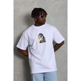 Mbb E-Ticaret Erkek Baskılı Tişört Kısa Kol Bisiklet Yaka Oversize T-Shirt - Beyaz - XL