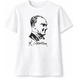 Mbb E-Ticaret Erkek Çocuk Atatürk Baskılı Tişört Kısa Kollu Bisiklet Yaka T-Shirt - Beyaz - 10 - 11 Yaş