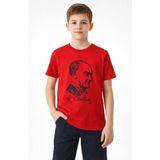 Mbb E-Ticaret Erkek Çocuk Atatürk Baskılı Tişört Kısa Kollu Bisiklet Yaka T-Shirt - Kırmızı - 10 - 11 Yaş