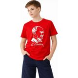 Mbb E-Ticaret Erkek Çocuk Atatürk Baskılı Tişört Kısa Kollu Bisiklet Yaka T-Shirt - Kırmızı - 15 - 16 Yaş
