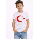 Mbb E-Ticaret Erkek Çocuk Tişört Bisiklet Yaka Ay Yıldız Bayrak Baskılı T-Shirt - Beyaz - 5 Yaş