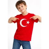 Mbb E-Ticaret Erkek Çocuk Tişört Bisiklet Yaka Ay Yıldız Bayrak Baskılı T-Shirt - Kırmızı - 5 Yaş