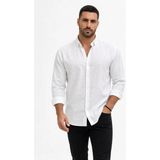 Mbb E-Ticaret Erkek Keten Kumaş Oversize Uzun Kollu Rahat Kalıp Gömlek - Beyaz - 2XL