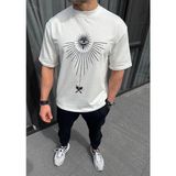 Mbb E-Ticaret Erkek Kısa Kol Tişört Bisiklet Yaka Gül Baskılı Oversize T-Shirt - Beyaz - 2XL