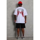 Mbb E-Ticaret Erkek Kısa Kol Tişört Bisiklet Yaka Kanat Baskılı Oversize T-Shirt - Beyaz