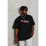 Mbb E-Ticaret Erkek Kısa Kol Yazlık Tişört Bisiklet Yaka Baskılı Oversize T-Shirt - Siyah - Beyaz - 2XL