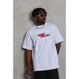 Mbb E-Ticaret Erkek Kısa Kol Yazlık Tişört Bisiklet Yaka Baskılı Oversize T-Shirt - Siyah - Beyaz - XL