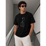 Mbb E-Ticaret Erkek Minimal Gitar Baskılı Tişört T-Shirt Yazlık Kısa Kol Bisiklet Yaka T-Shirt - Siyah