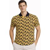 Mbb E-Ticaret Erkek Pike Kumaş Polo Yaka Palmiye Desenli Tişört Kısa Kol Yazlık T-Shirt - Sarı - 2XL