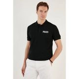 Mbb E-Ticaret Erkek Polo Yaka Tişört Düğmeli Pike Baskılı T-Shirt - Siyah
