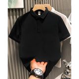 Mbb E-Ticaret Erkek Polo Yaka Tişört Düğmeli Pike Düz T-Shirt - Siyah - 2XL