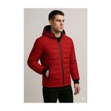 Mbb E-Ticaret Erkek Şişme Kapüşonlu Fermuarlı Mont Su Itici Kapitone Cepli Ceket - Kırmızı - XL