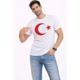 Mbb E-Ticaret Erkek T-Shirt Kısa Kol Bisiklet Yaka Ay Yıldız Bayrak Baskılı Tişört - Beyaz - 2XL