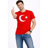 Mbb E-Ticaret Erkek T-Shirt Kısa Kol Bisiklet Yaka Ay Yıldız Bayrak Baskılı Tişört - Kırmızı - 2XL