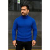 Mbb E-Ticaret Erkek Tam Boğazlı Balıkçı Yaka Triko Kazak Kalın Fitilli - Saks Mavisi - 2XL