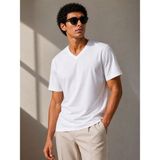 Mbb E-Ticaret Erkek V Yaka Basic Tişört Kısa Kol Yazlık Regular Fit T-Shirt - Beyaz