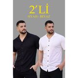 Mbb E-Ticaret Erkek Waffle Kumaş Açık Yakalı Düğmeli Regular Fit Gömlek 2’li Set Siyah-Beyaz - Çok Renkli