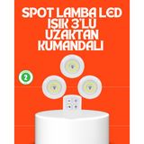 Mbb E-Ticaret Kablosuz 3 Lü Spot Led Lamba Seti Uzaktan Kumandalı Enerji Tasarruflu Aydınlatma