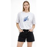 Mbb E-Ticaret Kadın Asit Yıkamalı Oversize Tişört Bisiklet Yaka Kısa Kol T-Shirt - Beyaz - 2XL