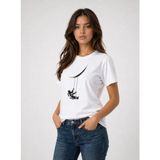 Mbb E-Ticaret Kadın Astronot Ay Temalı Tişört Kısa Kol Yazlık Bisiklet Yaka T-Shirt - Beyaz - XL
