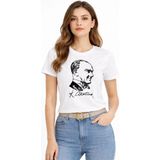 Mbb E-Ticaret Kadın Atatürk Baskılı Tişört Kısa Kollu Bisiklet Yaka T-Shirt - Beyaz - 2XL