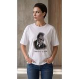 Mbb E-Ticaret Kadın Atatürk Baskılı Tişört Kısa Kollu Bisiklet Yaka T-Shirt - Beyaz