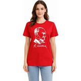Mbb E-Ticaret Kadın Atatürk Baskılı Tişört Kısa Kollu Bisiklet Yaka T-Shirt - Kırmızı - 2XL