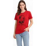 Mbb E-Ticaret Kadın Atatürk Baskılı Tişört Kısa Kollu Bisiklet Yaka T-Shirt - Kırmızı - XL