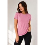 Mbb E-Ticaret Kadın Basic Tişört Bisiklet Yaka Kısa Kol Günlük Yazlık Slim Fit T-Shirt - Pembe - 2XL