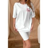 Mbb E-Ticaret Kadın Baskılı T-Shirt Kısa Kol Bisiklet Yaka Oversize Rahat Kalıp Tişört - Beyaz - 2XL