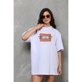 Mbb E-Ticaret Kadın Baskılı T-Shirt Kısa Kol Bisiklet Yaka Oversize Rahat Kalıp Tişört - Beyaz