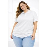 Mbb E-Ticaret Kadın Battal Beden Tişört Polo Yaka Pike Kumaş Kısa Kol T-Shirt - Beyaz - 3XL