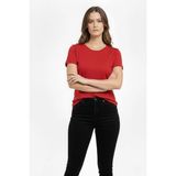Mbb E-Ticaret Kadın Bisiklet Yaka Slim Fit Likralı Tişört - Kırmızı