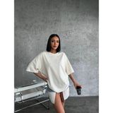 Mbb E-Ticaret Kadın Düz T-Shirt Kısa Kol Bisiklet Yaka Oversize Rahat Kalıp Günlük Tişört - Beyaz